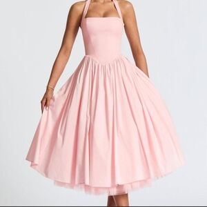 Chic Pink Halter Midi Dress